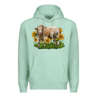 Seafoam simmental bull with sunflowers Premium Hoodie - LillyAllenDesigns