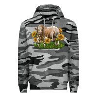 Slate Camo simmental bull with sunflowers Premium Hoodie - LillyAllenDesigns