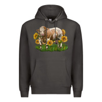 Smoke simmental bull with sunflowers Premium Hoodie - LillyAllenDesigns