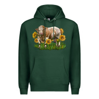 Sports Green simmental bull with sunflowers Premium Hoodie - LillyAllenDesigns