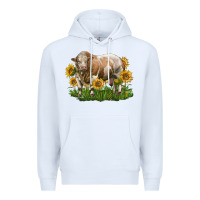 White simmental bull with sunflowers Premium Hoodie - LillyAllenDesigns