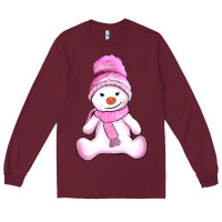 Burgundy winter pink snowman and hat Long Sleeve Tee - AdoDesignShop