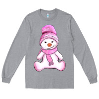 Heather Grey winter pink snowman and hat Long Sleeve Tee - AdoDesignShop
