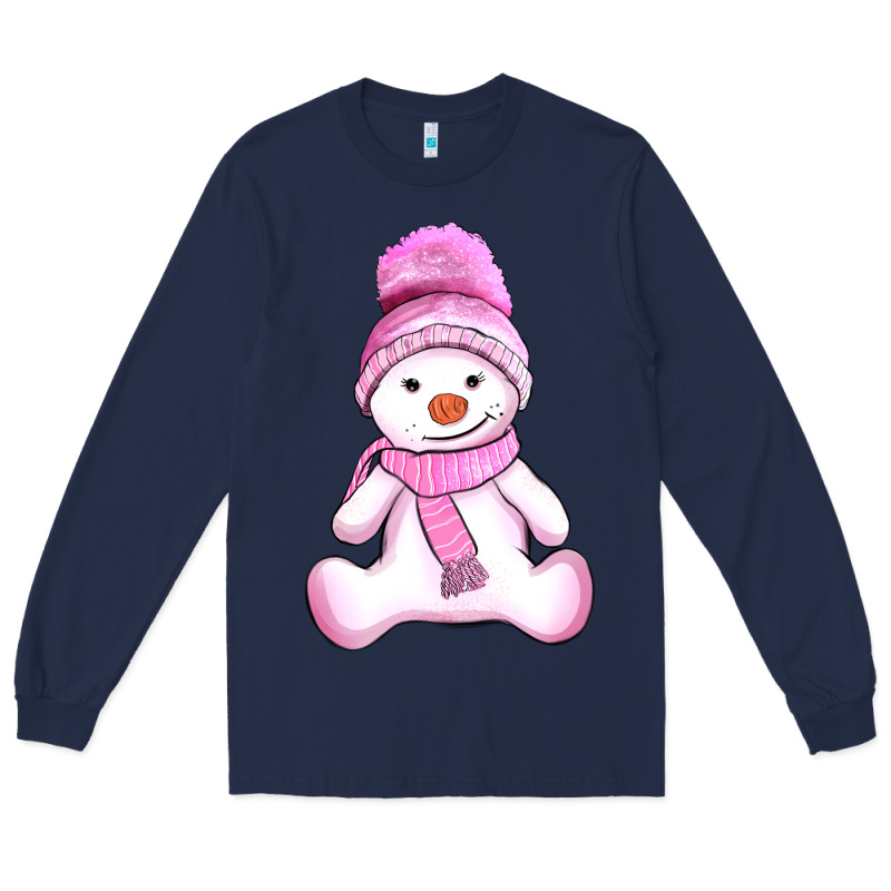 Winter Pink Snowman And Hat Long Sleeve Tee by AdoDesignShop | Teevron