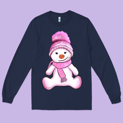 Winter Pink Snowman And Hat Long Sleeve Tee Designed By Adodesignshop