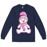 Navy winter pink snowman and hat Long Sleeve Tee - AdoDesignShop