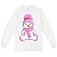 White winter pink snowman and hat Long Sleeve Tee - AdoDesignShop