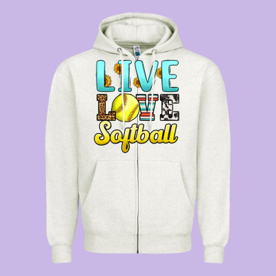 Live Love Softball Zipper Hoodie Designed By Lillyallendesigns