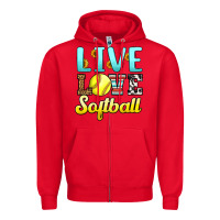 Red live love softball Zipper Hoodie - LillyAllenDesigns