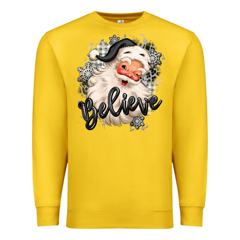 Believe Buffalo Plaid White Christmas Santa Claus Premium Sweatshirt by MaliasSmallBusiness | Teevron