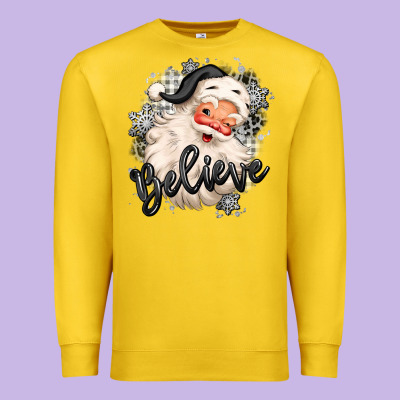 Believe Buffalo Plaid White Christmas Santa Claus Premium Sweatshirt Designed By Maliassmallbusiness