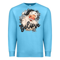 Ocean Blue believe buffalo plaid white christmas santa claus Premium Sweatshirt - MaliasSmallBusiness
