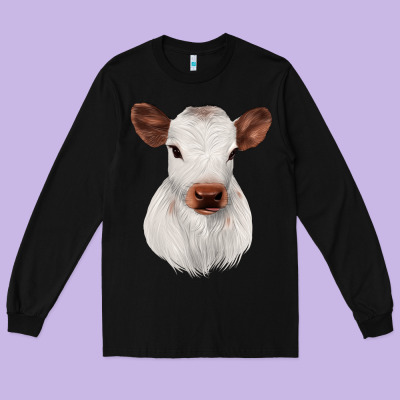 White Cute Calf Long Sleeve Tee Designed By Jahusdesignshop