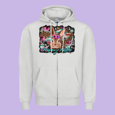 Happy Easter Bunny Western Background Zipper Hoodie Designed By Jasminsmagicworld