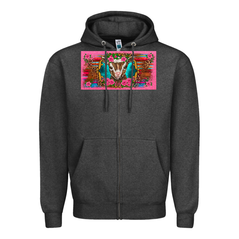 Western Baby Boer Goat Pink Flowers Serape Leopard Pink Glitter Patter Zipper Hoodie by BarkalooDesign | Teevron