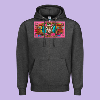 Western Baby Boer Goat Pink Flowers Serape Leopard Pink Glitter Patter Zipper Hoodie Designed By Barkaloodesign