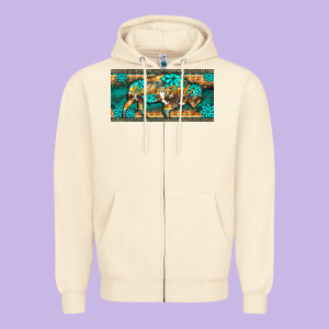 Western  Bison Wild Soul Turquoise's Gemstones  License Plate Template Zipper Hoodie Designed By Barkaloodesign