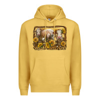 Antique Gold simmental bull and heifer with sunflowers Premium Hoodie - LillyAllenDesigns
