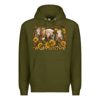 Army Green simmental bull and heifer with sunflowers Premium Hoodie - LillyAllenDesigns