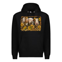 Black simmental bull and heifer with sunflowers Premium Hoodie - LillyAllenDesigns