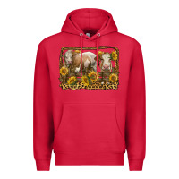 Cardinal simmental bull and heifer with sunflowers Premium Hoodie - LillyAllenDesigns