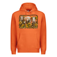 Carrot simmental bull and heifer with sunflowers Premium Hoodie - LillyAllenDesigns