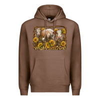 Chestnut simmental bull and heifer with sunflowers Premium Hoodie - LillyAllenDesigns