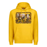 Lemon simmental bull and heifer with sunflowers Premium Hoodie - LillyAllenDesigns