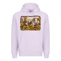 Lilac simmental bull and heifer with sunflowers Premium Hoodie - LillyAllenDesigns