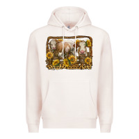 Pale Pink simmental bull and heifer with sunflowers Premium Hoodie - LillyAllenDesigns