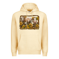 Pina Colada simmental bull and heifer with sunflowers Premium Hoodie - LillyAllenDesigns