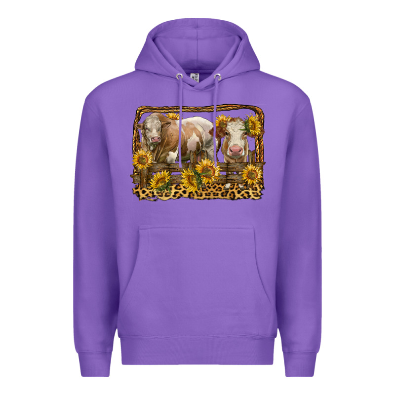 Simmental Bull And Heifer With Sunflowers Premium Hoodie by LillyAllenDesigns | Teevron