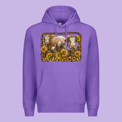 Simmental Bull And Heifer With Sunflowers Premium Hoodie Designed By Lillyallendesigns