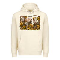 Sandshell simmental bull and heifer with sunflowers Premium Hoodie - LillyAllenDesigns