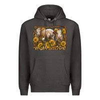 Smoke simmental bull and heifer with sunflowers Premium Hoodie - LillyAllenDesigns