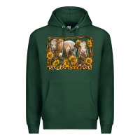 Sports Green simmental bull and heifer with sunflowers Premium Hoodie - LillyAllenDesigns