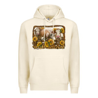 Tofu simmental bull and heifer with sunflowers Premium Hoodie - LillyAllenDesigns
