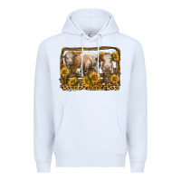 White simmental bull and heifer with sunflowers Premium Hoodie - LillyAllenDesigns