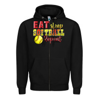 Black Eat Sleep Softball Repeat Zipper Hoodie - LillyAllenDesigns