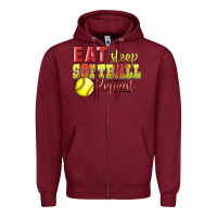 Burgundy Eat Sleep Softball Repeat Zipper Hoodie - LillyAllenDesigns
