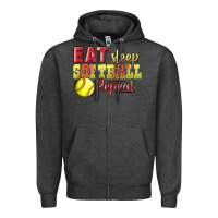 Charcoal Heather Eat Sleep Softball Repeat Zipper Hoodie - LillyAllenDesigns