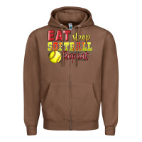 Chestnut Eat Sleep Softball Repeat Zipper Hoodie - LillyAllenDesigns