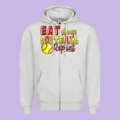 Eat Sleep Softball Repeat Zipper Hoodie Designed By Lillyallendesigns