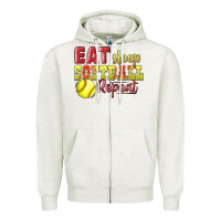 Oatmeal Heather Eat Sleep Softball Repeat Zipper Hoodie - LillyAllenDesigns