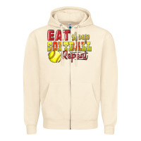Sandshell Eat Sleep Softball Repeat Zipper Hoodie - LillyAllenDesigns