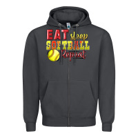 Smoke Eat Sleep Softball Repeat Zipper Hoodie - LillyAllenDesigns