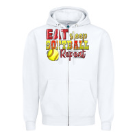 White Eat Sleep Softball Repeat Zipper Hoodie - LillyAllenDesigns