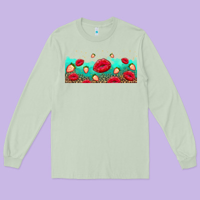 Lips And Strawberries Long Sleeve Tee Designed By Adodesignshop