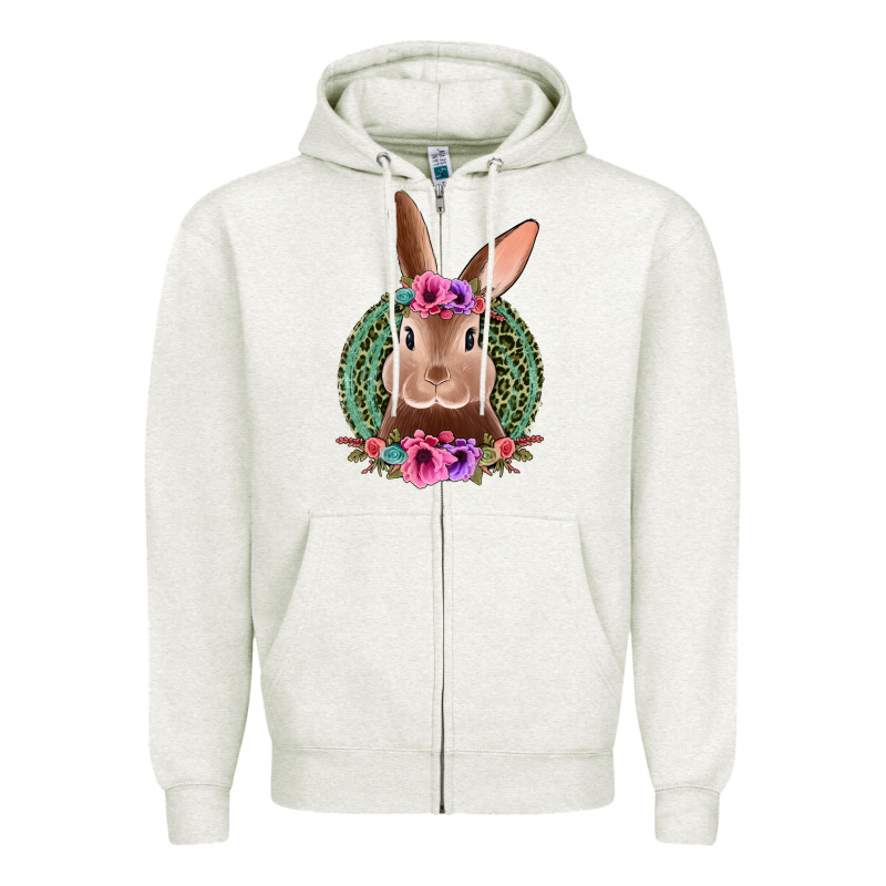 Western Leopard And Flowers Easter Bunny Zipper Hoodie by Jasminsmagicworld | Teevron