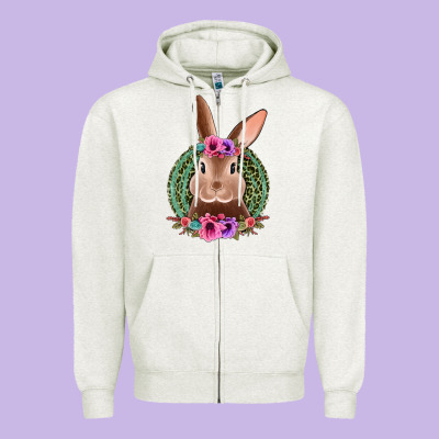 Western Leopard And Flowers Easter Bunny Zipper Hoodie Designed By Jasminsmagicworld